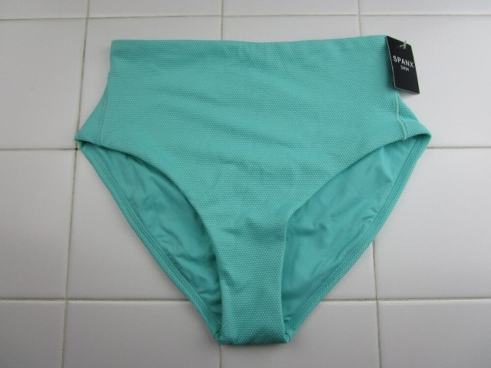 Spanx Pique Hi Rise Shaping Cheeky Swim Bottom Trop Turquoise 50392R Small